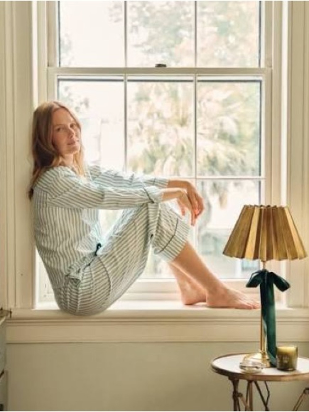 Meri Meri Lake Green and White Striped Cotton Pajama Set